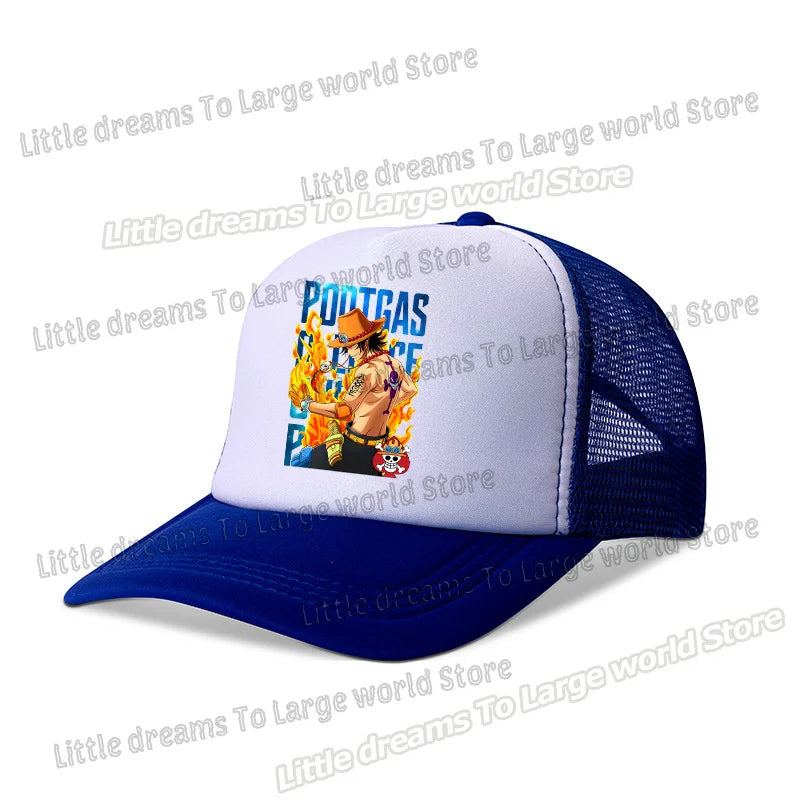 One Piece Baseball Cap Kids Anime Printed Adjustable Mesh Hat Visors Peaked Caps Sunshade Hats Outdoor Headwear Accessories Gift