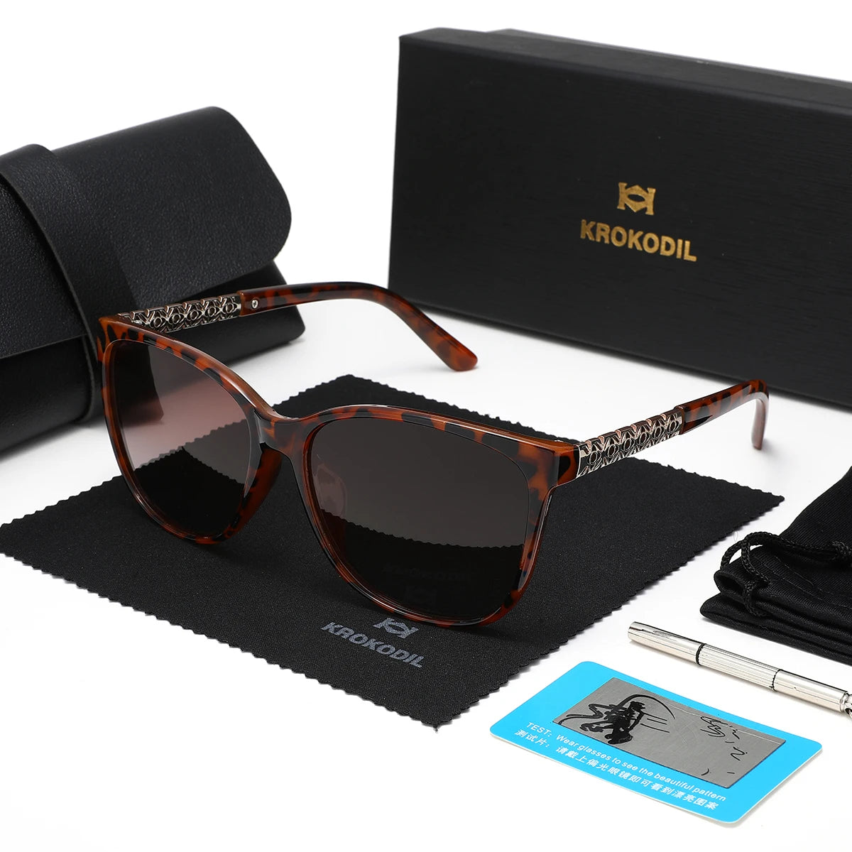 KROKODIL Polarized Sunglasses for Women Fashion Square Sunglasses Unisex Frame UV400 Protection With Boxes Set