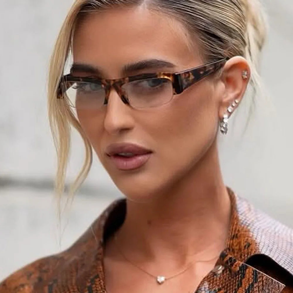 vintage small rectangle half frame black sunglasses for new fashion leopard gradient sun glasses ladies trendy driving eyewear