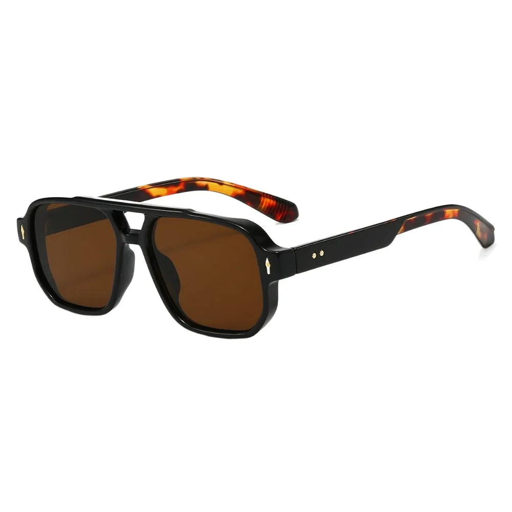Retro Double Beam Sunnies HD Leopard Print Eyewear Unisex Polarized Sunglasses Waterproof Lightweight Anti-UV Glasses Outdoor