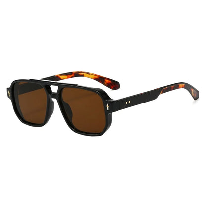 Retro Double Beam Sunnies HD Leopard Print Eyewear Unisex Polarized Sunglasses Waterproof Lightweight Anti-UV Glasses Outdoor