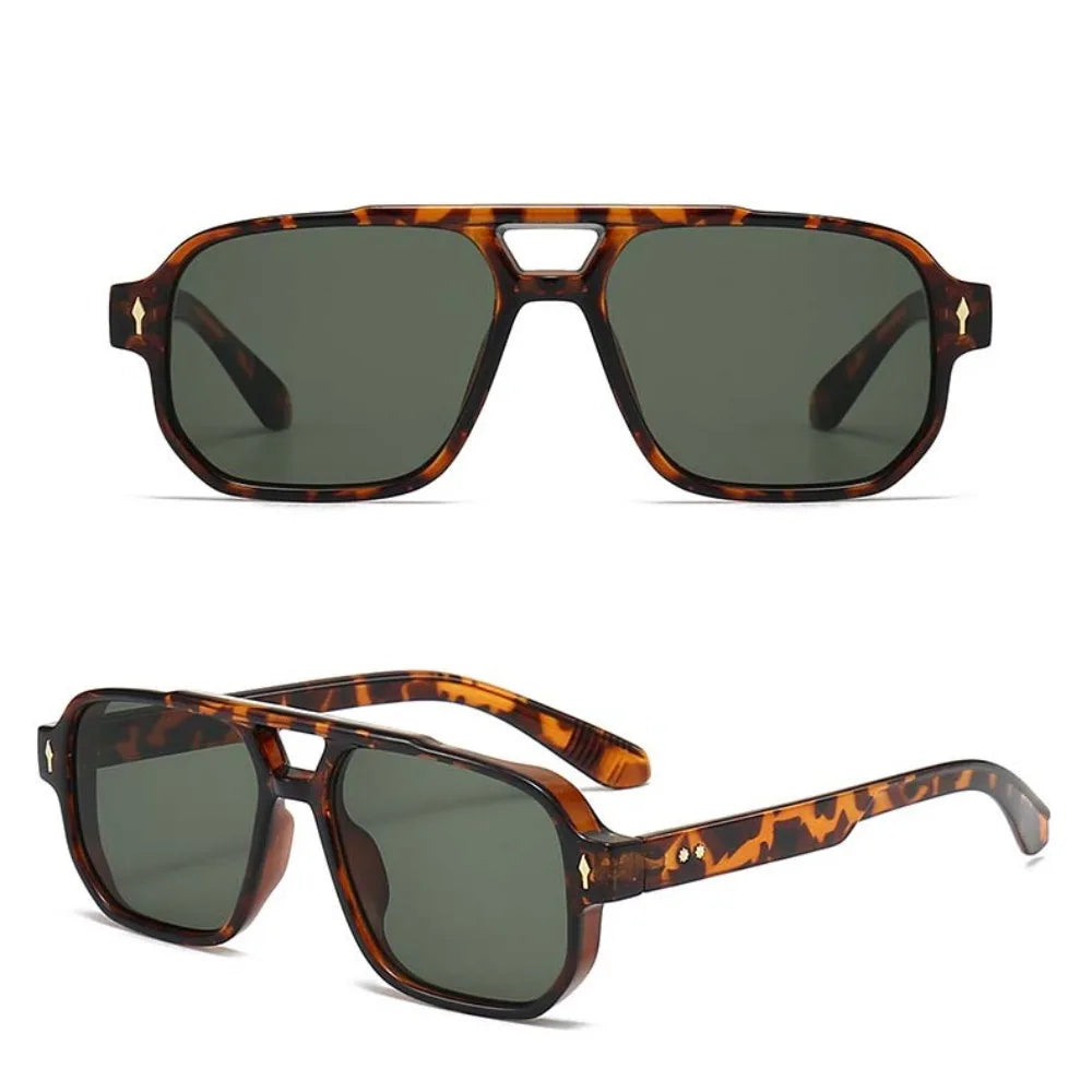 Retro Double Beam Sunnies HD Leopard Print Eyewear Unisex Polarized Sunglasses Waterproof Lightweight Anti-UV Glasses Outdoor
