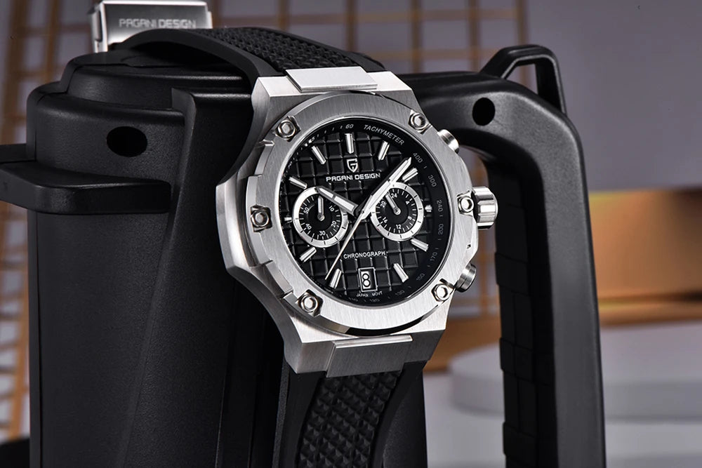 Montres à quartz pour hommes PAGANI DESIGN– Chronographe sportif de luxe, étanche, doté d'aiguilles luminescentes et d'un verre saphir avec traitement antireflet