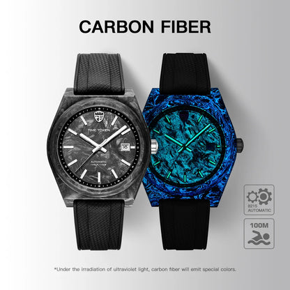 Reloj automático luminoso de fibra de carbono de 40mm, lujo, 100m, impermeable, reloj de buceo automático para hombre con movimiento Japan Miyota 8215