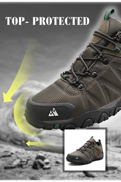 HIKEUP Four-Season Men's Hiking Shoes Outdoor Sports Genuine Leather Wear-Resistant Climbing Shoes Rubber Sole Trekking Sneaker
