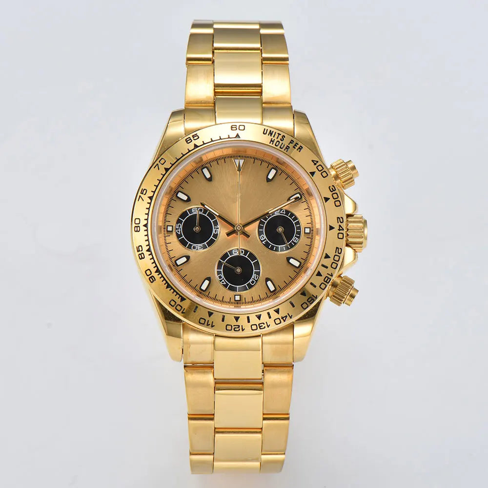 Luxury VK63 Watches gold 39mm quartz Chronograph Business Watch Men's VK63 Sport Sapphire Glass Gem dial Ceramic bezel inser