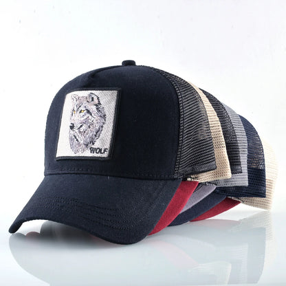 Модна бейзболна шапка с бродерия „Вълк“, Snapback, хип-хоп, Trucker, за мъже и жени, за външни дейности, дишаща шапка с козирка