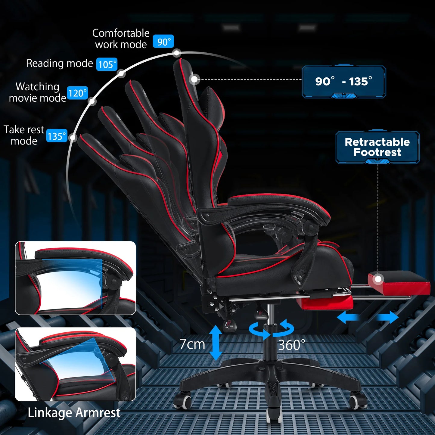 400Lbs Load Ergonomic Gaming Chair with Massage, Footrest, Lumbar Support, Reclining Computer Chair with Adjustable Armrests