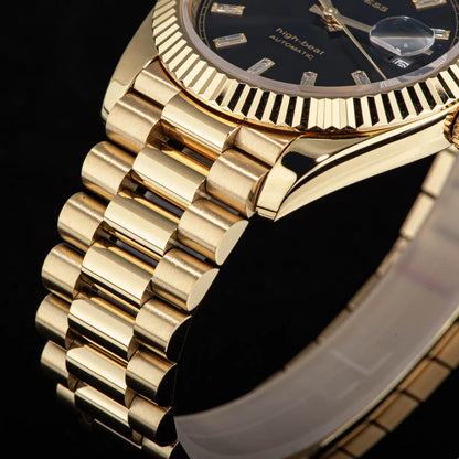 Sugess Watch Mens 40mm Date Day Automatic Dandong Peacock SL3034 Movement Retro Mechanical Wristwatch Sapphire Glass Golden New