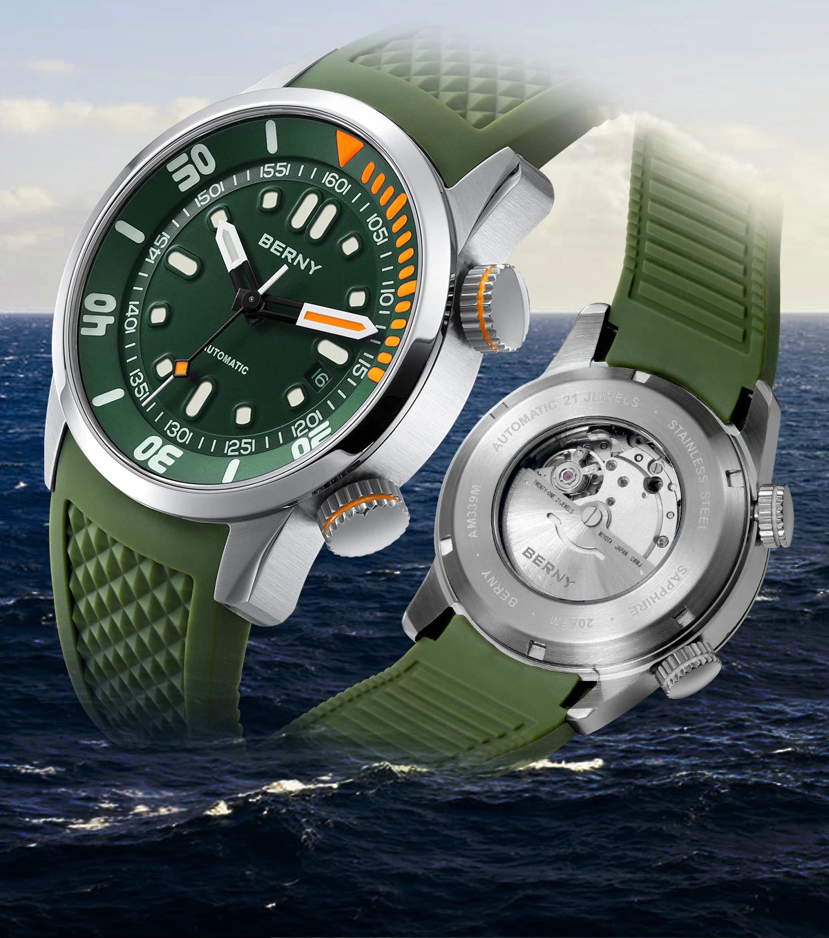 BERNY Automatic Dive Watch for Men Super Luminous 20ATM Diver Wristwatch Original Top Sapphire Swim Sport Mechanical Male Watch