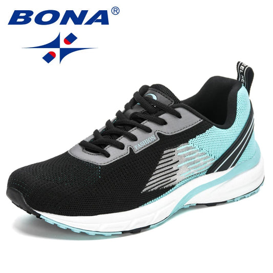 BONA Nieuwe populaire herensportschoenen met geweven mesh-bovenwerk, goed ventilerend, geschikt voor hardlopen, joggen en wandelen, met vetersluiting