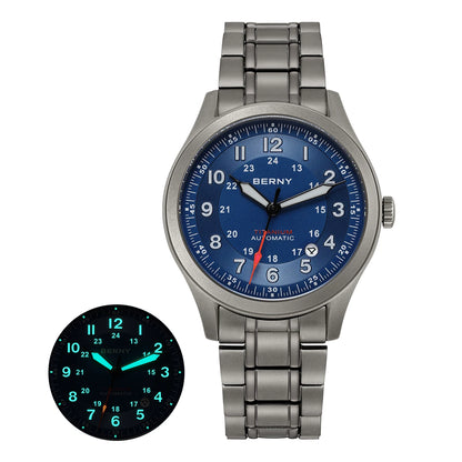 BERNY Full Titanium Automatic Watches for Men Super Luminous Sapphire Mechanical Field Watch Date 10ATM Sports Easy Read