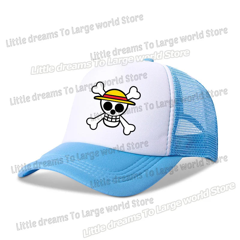 One Piece Baseball Cap Kids Anime Printed Adjustable Mesh Hat Visors Peaked Caps Sunshade Hats Outdoor Headwear Accessories Gift
