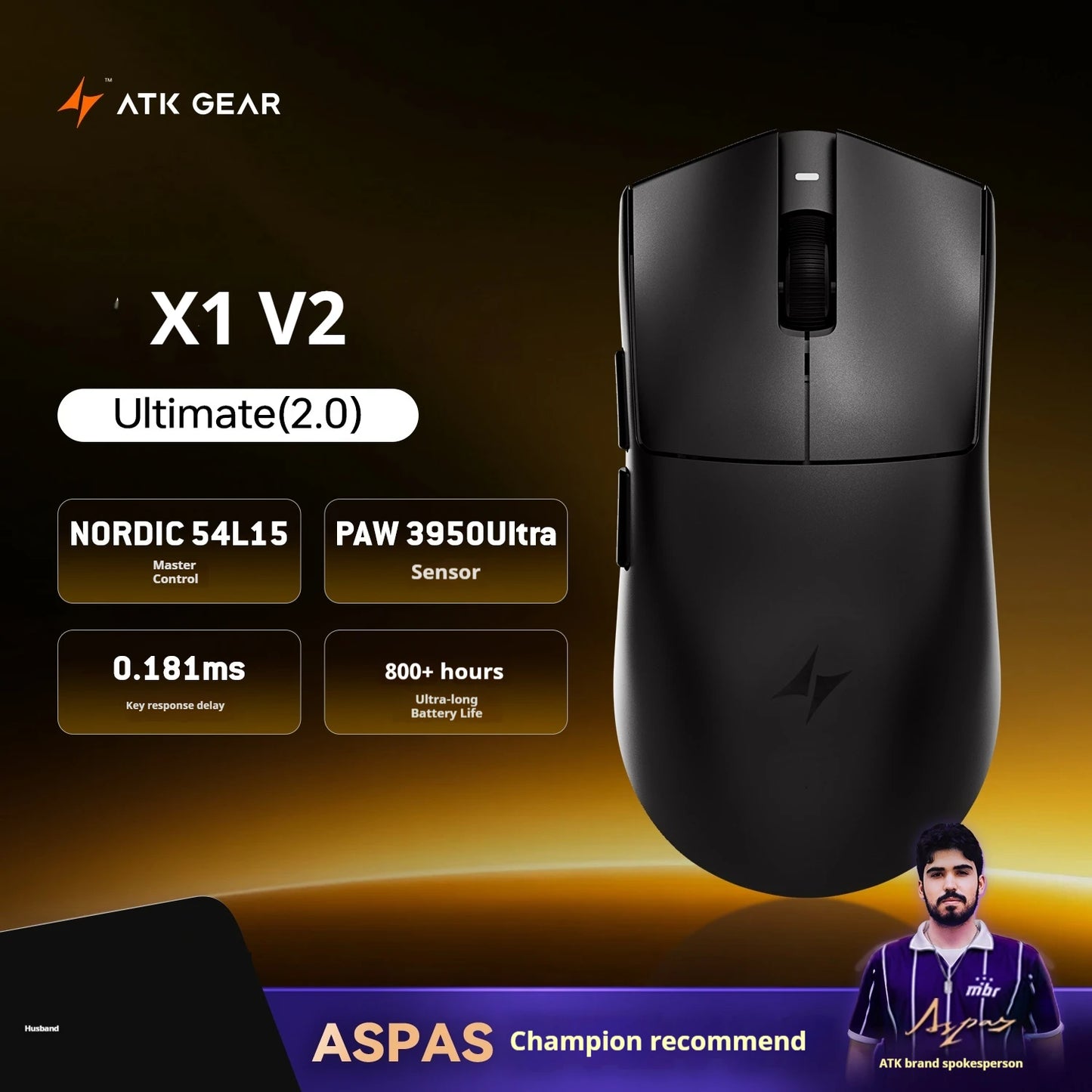 Rato Gaming Sem Fios ATK X1 V2 Ultimate 2.0 Paw3950 Utrla 54g Leve 750ips 0.163ms Baixa Latência 650ips — Novo Acessório para Oferta