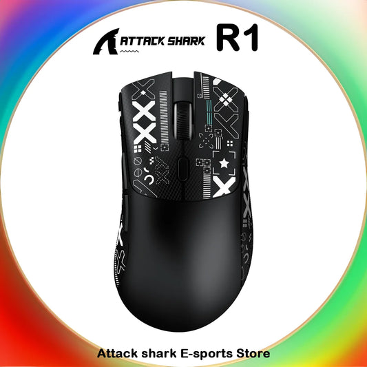 Rato Gaming Sem Fios Attack Shark R1 Trimodo 2.4G Bluetooth Com Fios 18K DPI 1000Hz Sensor PAW3311 59g Leve Recarregável