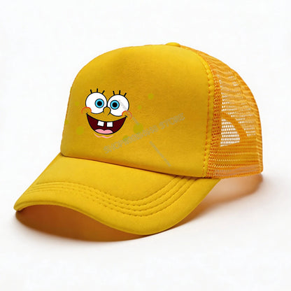 Spongebobs Baseball Cap Kids Adult Cartoon Emoto Mesh Cap Kawaii Peaked Hat Yellow Anime Summer Cap Girls Boys Accessories Gift