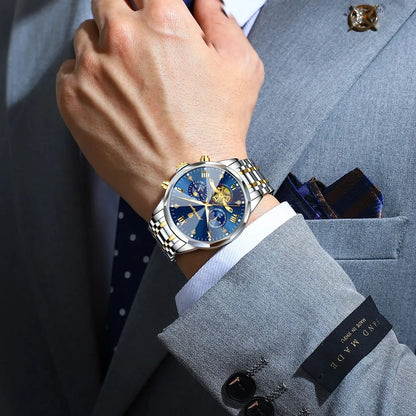 Reloj de lujo original para hombre POEDAGAR, resistente al agua, cronógrafo luminiscente, reloj de pulsera de acero inoxidable con mecanismo de cuarzo, relojes de alta gama para hombre