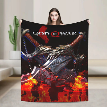 God of War Games Kratos Cartoon Flannel Blanket  Super Soft Throw Blanket for Couch Bed Travel Street Trend Bedspread Sofa Bed