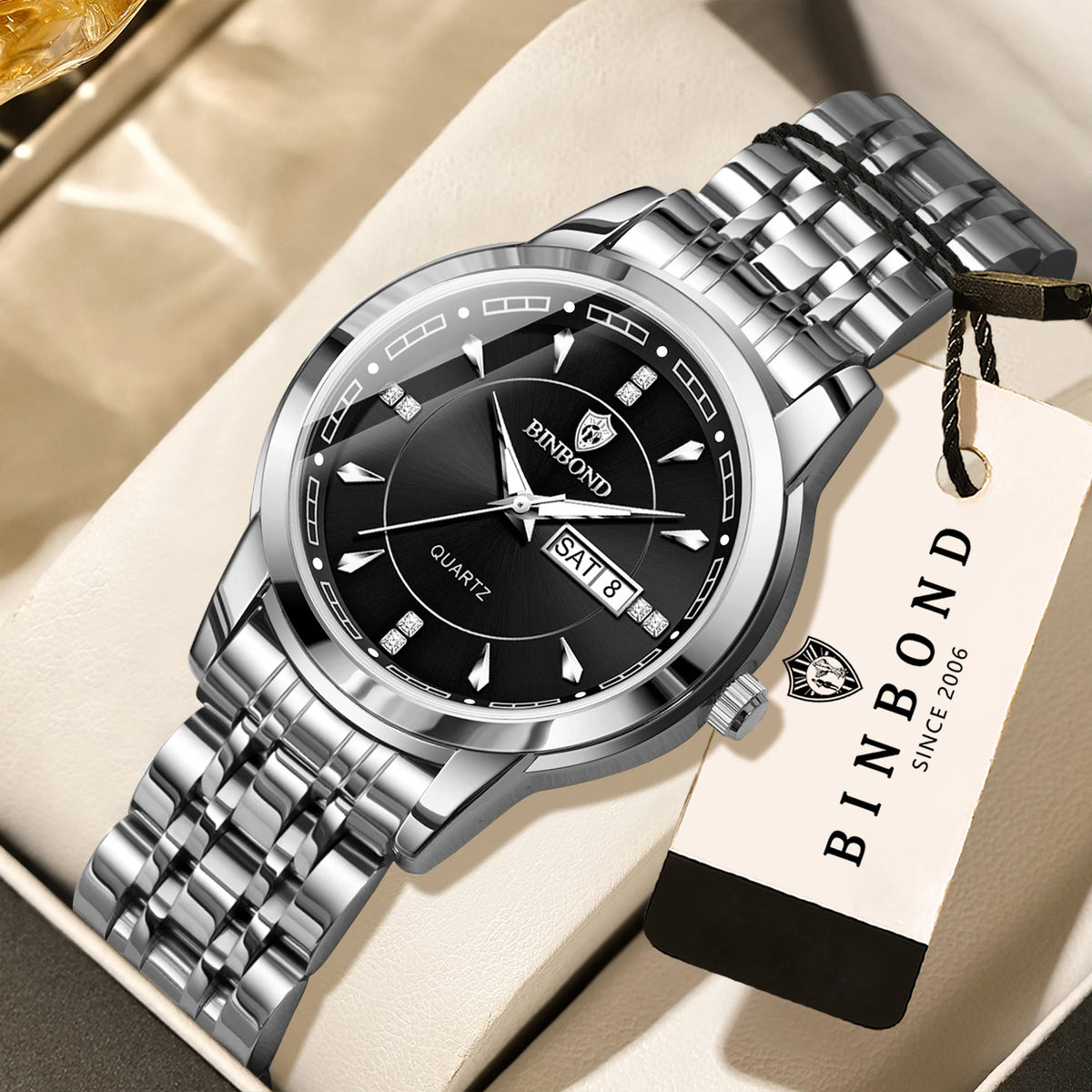 Relojes de cuarzo de lujo originales BINBOND para mujer – Modelo resistente al agua y luminiscente – Idea de regalo (estuche incluido)