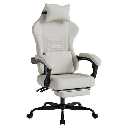 Ergonomic Gaming Chair Fabric Office Chair with Footrest, 360° Swivel Adjustable Desk Chair, Comfortable Racing Style Computer Chair