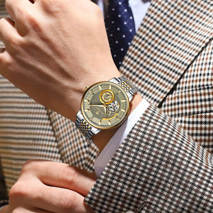 POEDAGAR Top Luxury Man Wristwatch Luminous Hollow Tourbillon Stainless Steel Men Clock Mechanical Automatic Men's Watches Reloj