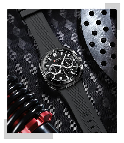 Herrenuhr CURREN – Neues Luxusmodell mit Quarzwerk, Silikonarmband, sportlichem Design, multifunktional, wasserdicht, beleuchtet, mit Datumsanzeige und Stoppuhr.