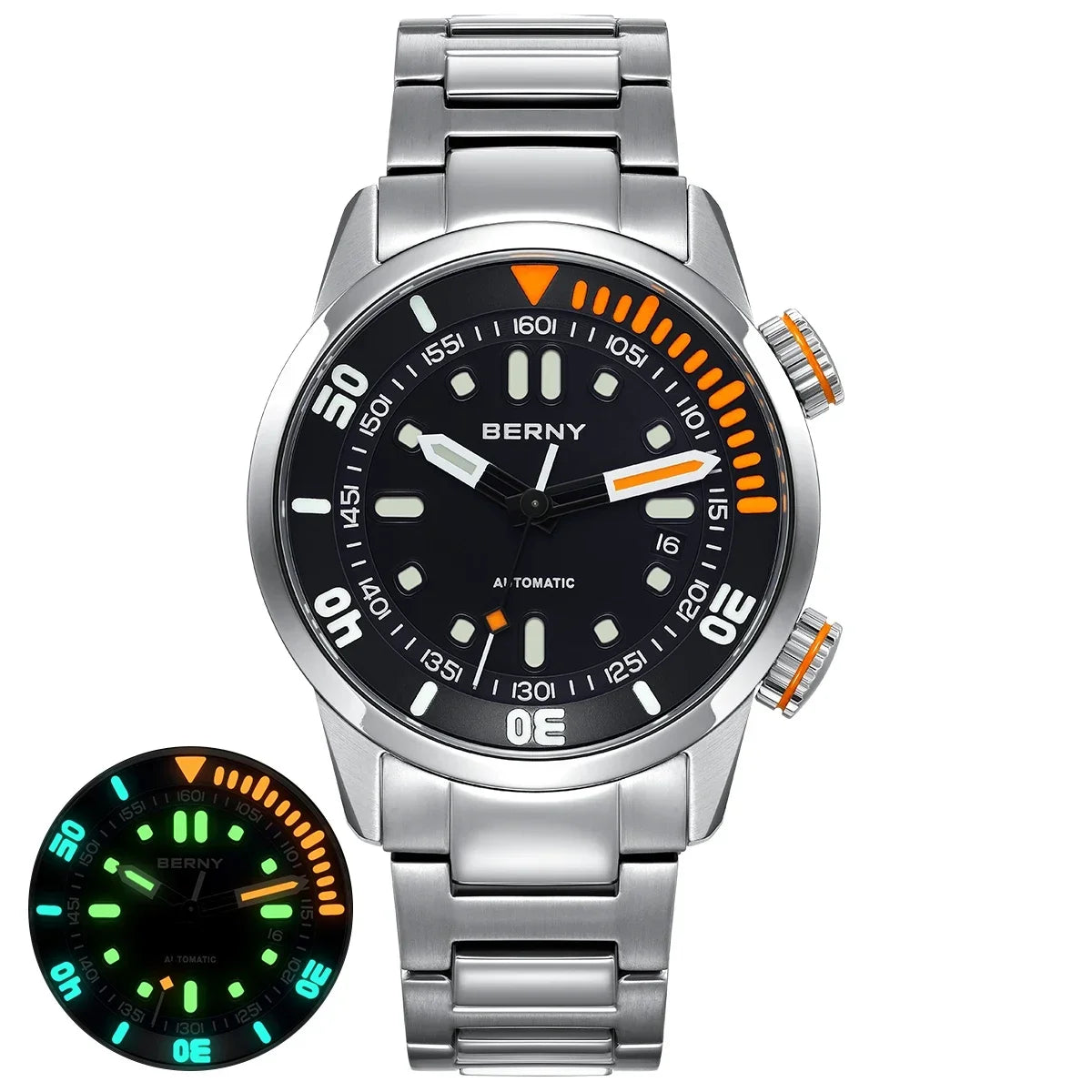 BERNY Automatic Dive Watch for Men Super Luminous 20ATM Diver Wristwatch Original Top Sapphire Swim Sport Mechanical Male Watch