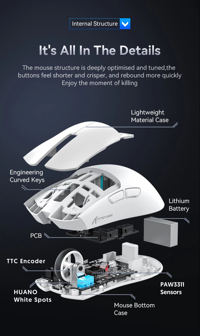 ATTACK SHARK X11 Lightweight Wireless Gaming Mouse with RGB Backlight Charging, Up to 22K DPI, PAW3311 Optical Sensor, HUYU Switch