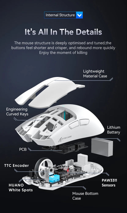 ATTACK SHARK X11 Lightweight Wireless Gaming Mouse with RGB Backlight Charging, Up to 22K DPI, PAW3311 Optical Sensor, HUYU Switch