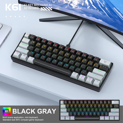 APAYADO K61 Mini-Mechanische Tastatur, kabelgebunden, 61 Tasten, Phantom RGB, schwarz/weiß, mechanische rote/blaue Switches für Gaming, 60% tragbar