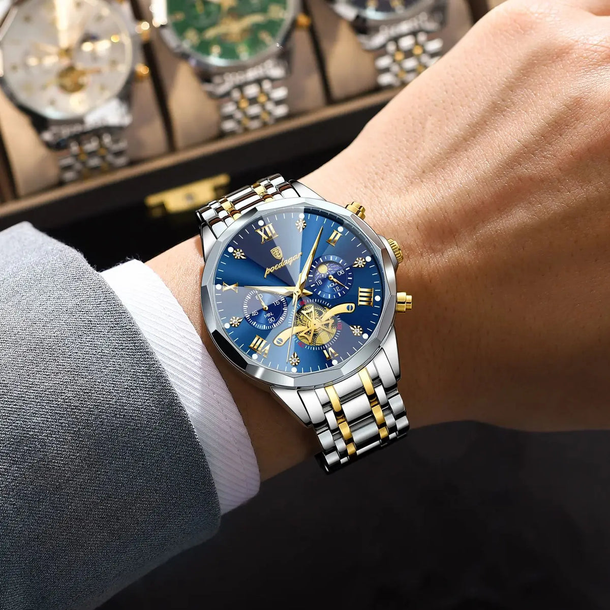 Reloj de lujo original para hombre POEDAGAR, resistente al agua, cronógrafo luminiscente, reloj de pulsera de acero inoxidable con mecanismo de cuarzo, relojes de alta gama para hombre