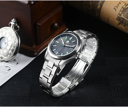 San Martin 39mm Miyota 9015 Turbine Guilloche MOP Dial Men Luxury Watch Automatic 3H Date Quick Adjust BGW-X1 Luminous SN0150-1