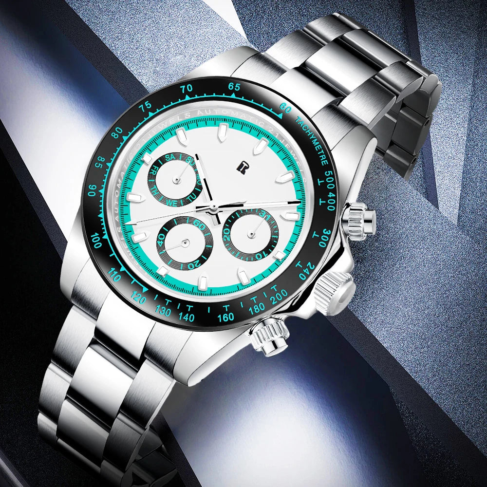 RollsTimi Herrenuhren – luxuriöse mechanische Herrenuhr mit Saphirglas, Kalender, Wochentagsanzeige, Edelstahl und Wasserschutz
