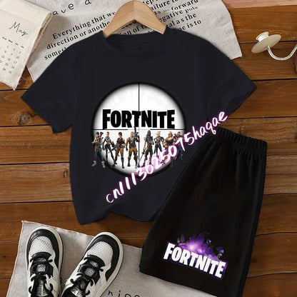 Summer Kids Game Fortnite T-Shirt Suit Anime Short Sleeve Shorts 2 Piece Summer Children Cotton Casual Sportswear Gifts