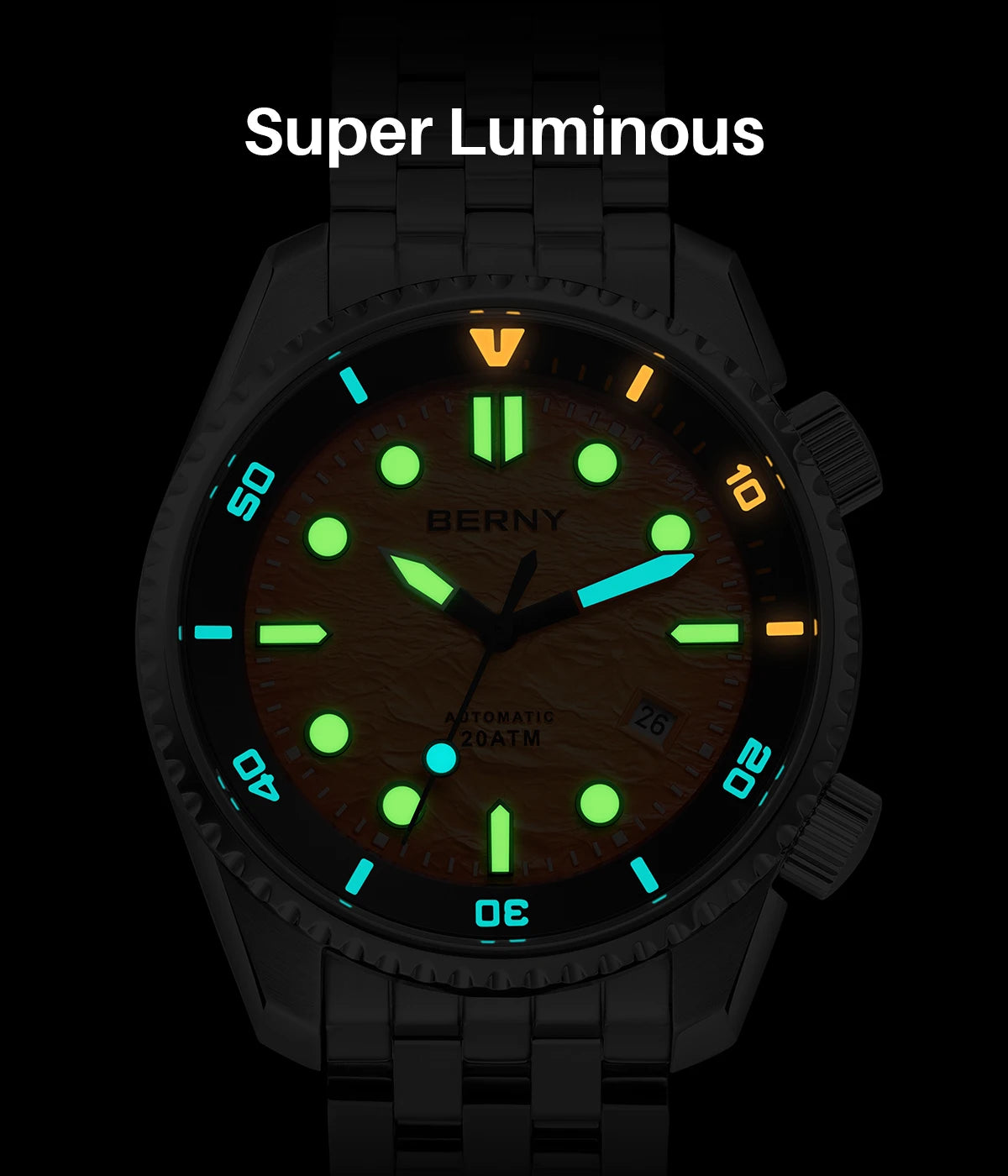 BERNY Diver Automatic Watches Men's Luxury Sapphire 316L Stainless Steel Mechanical Watch 42MM 200M Waterproof Diving Men's Watch