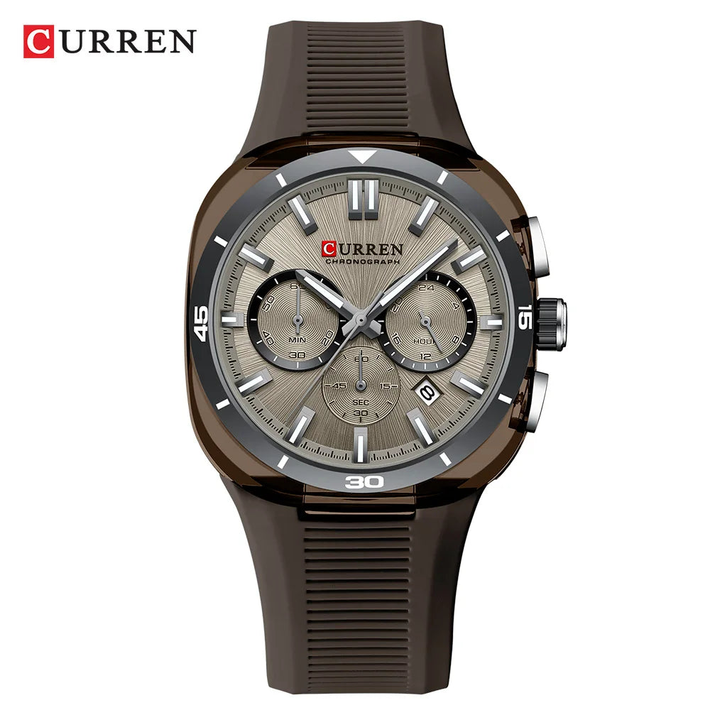Herrenuhr CURREN – Neues Luxusmodell mit Quarzwerk, Silikonarmband, sportlichem Design, multifunktional, wasserdicht, beleuchtet, mit Datumsanzeige und Stoppuhr.