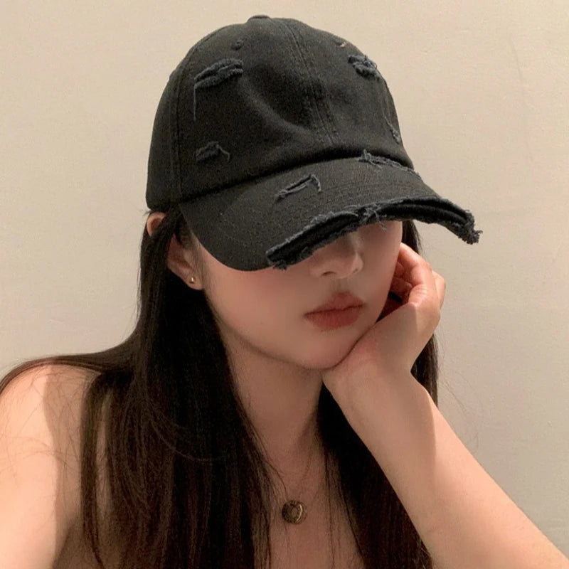 Gorra de pico de pato con ala curvada, versátil, de estilo hip-hop, con personalidad retro y efecto desgastado, para hombre y mujer, nueva colección primavera-verano