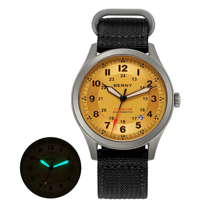 BERNY Full Titanium Automatic Watches for Men Super Luminous Sapphire Mechanical Field Watch Date 10ATM Sports Easy Read