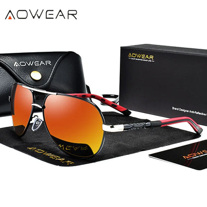 AOWEAR Aviation Polarized Sunglasses Men Aluminum Driving Mirror Sun Glasses Male Brand Designer Retro Eyewear Accessories gafas