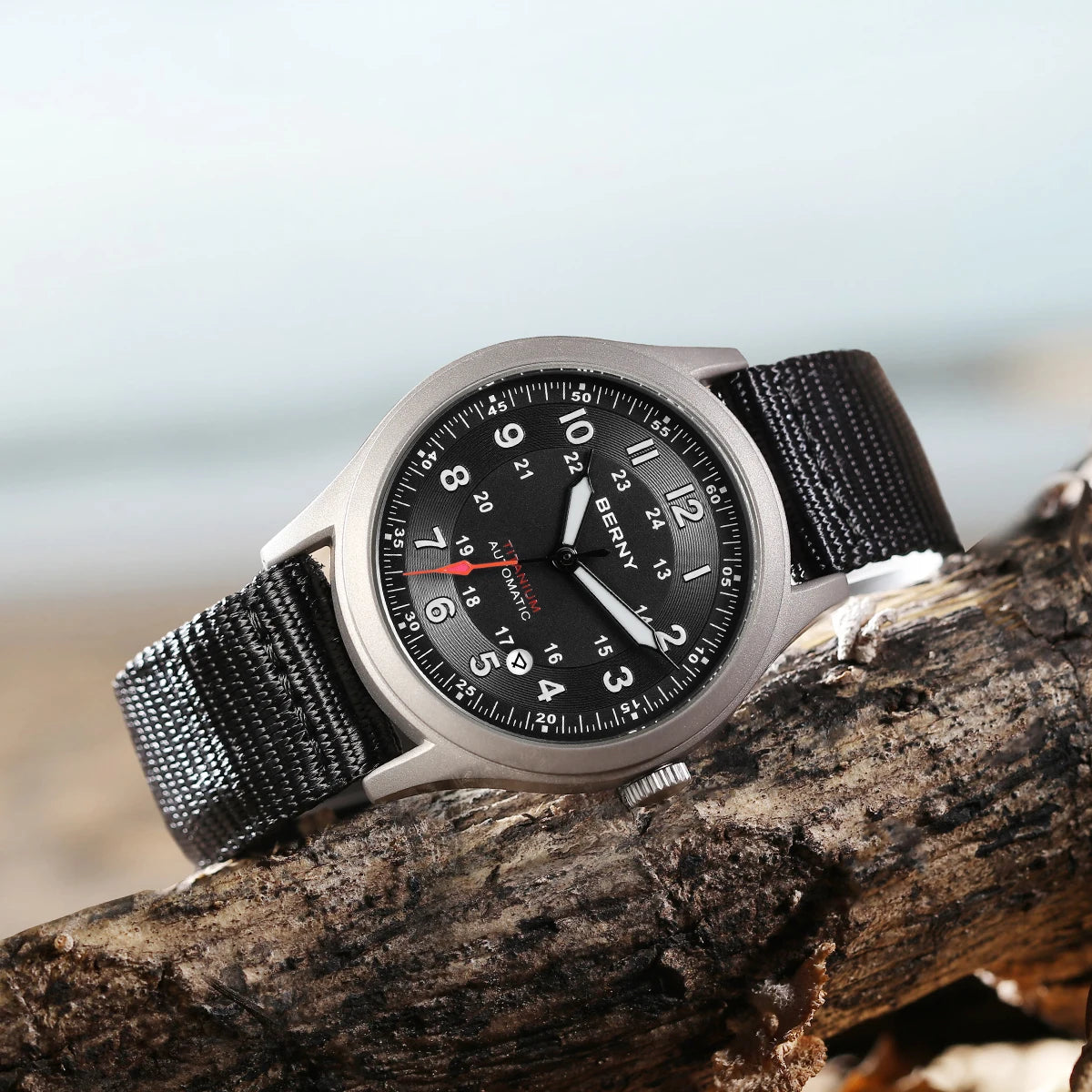 BERNY Full Titanium Automatic Watches for Men Super Luminous Sapphire Mechanical Field Watch Date 10ATM Sports Easy Read