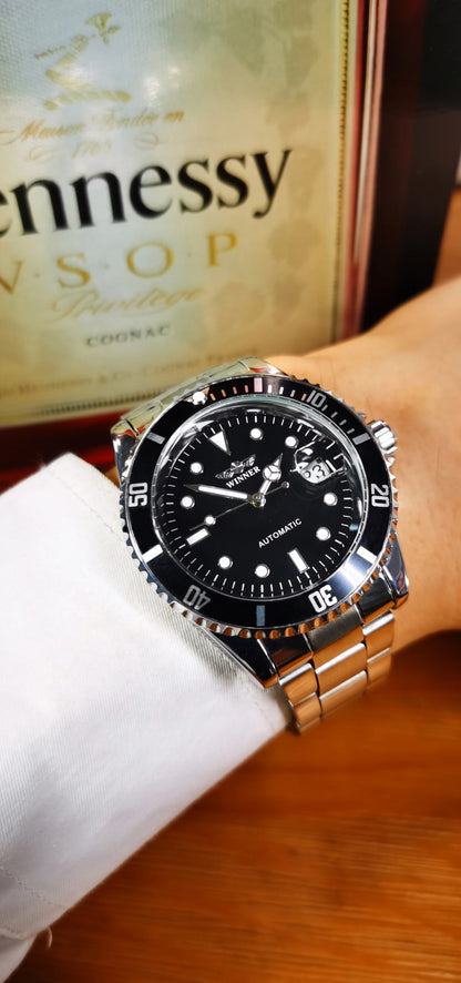 Orologio meccanico classico da uomo – Marchio di lusso, stile professionale, movimento automatico, lunetta girevole, quadrante luminescente, bracciale in acciaio