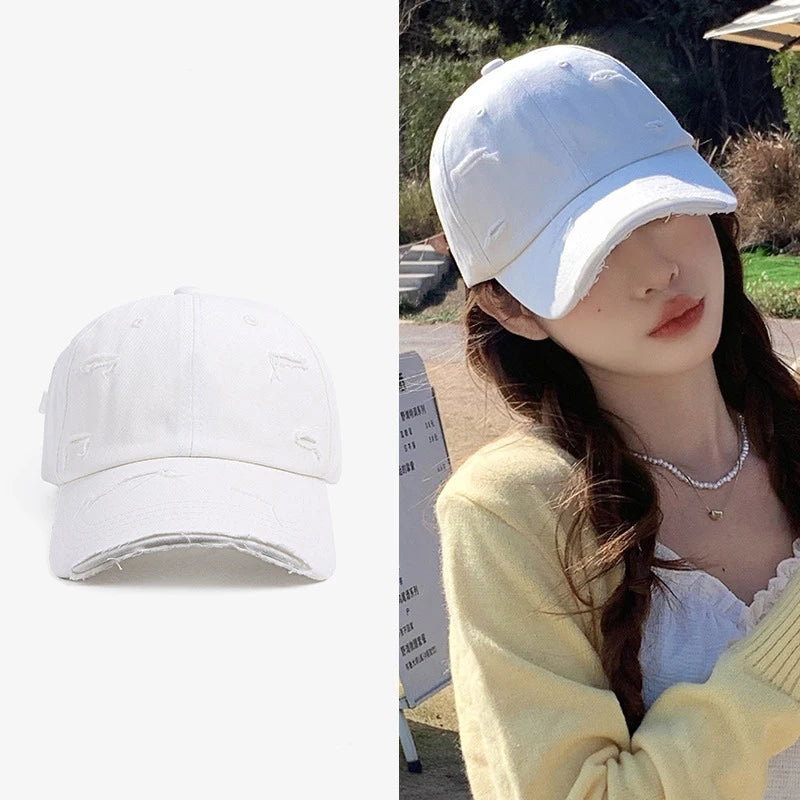 Gorra de pico de pato con ala curvada, versátil, de estilo hip-hop, con personalidad retro y efecto desgastado, para hombre y mujer, nueva colección primavera-verano