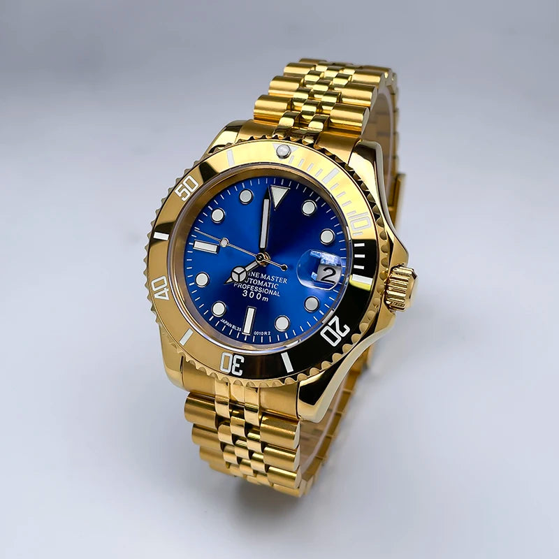 40mm Luxury Full Gold YM Automatic Watch, Ceramic Rotating Bezel, Super Luminous Display, Sapphire Glass for NH35mechanicalwatch