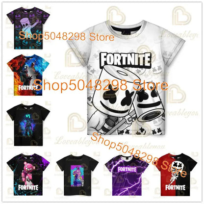 Детска тениска Cartoon Fortnite New Summer с 3D принт за момчета и момичета, streetwear дрехи за възрастни и деца, забавна тениска с обло деколте