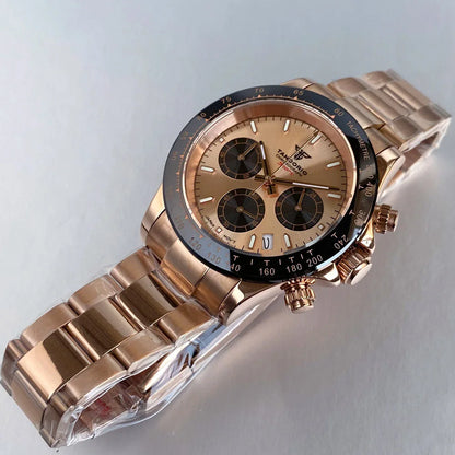 Luxuriöse VK63 Herrenuhr mit Quarzwerk, Business-Chronograph, 39mm, Stahl/Roségold, Datum, leuchtendes Zifferblatt, voll funktionsfähiger Chronograph
