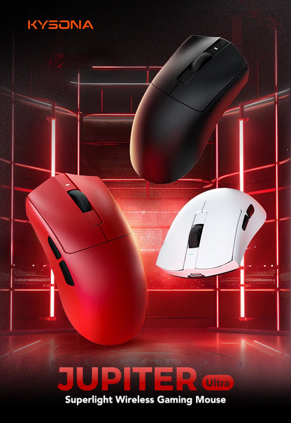 Mouse de gaming KYSONA Jupiter Series cu fir și wireless, 8Khz, senzor PAW3950, Bluetooth, 46g, reîncărcabil, driver web pentru PC și laptop