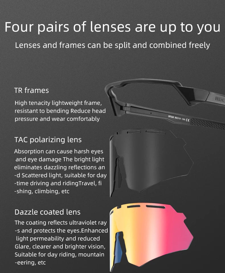 ROCKBROS Bike Glasses Polarized Men Women Bicycle Glasses 4Lens MTB Road Cycling Eyewear Glasses With Myopia Frame Sunglasses