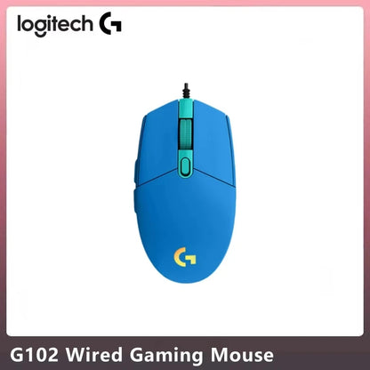 Logitech G102 G203 Wired Gaming Mouse 2.1 Meter Long Cable 8000 DPI RGB Effects for PC Laptop Office Gamer Flexible
