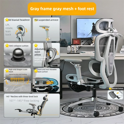 Ergonomic Office Chair Reclining with Footrest, High Back Computer Desk Chair with Lumbar Support, Adjustable Swivel Office Chair for Home Office & Gaming