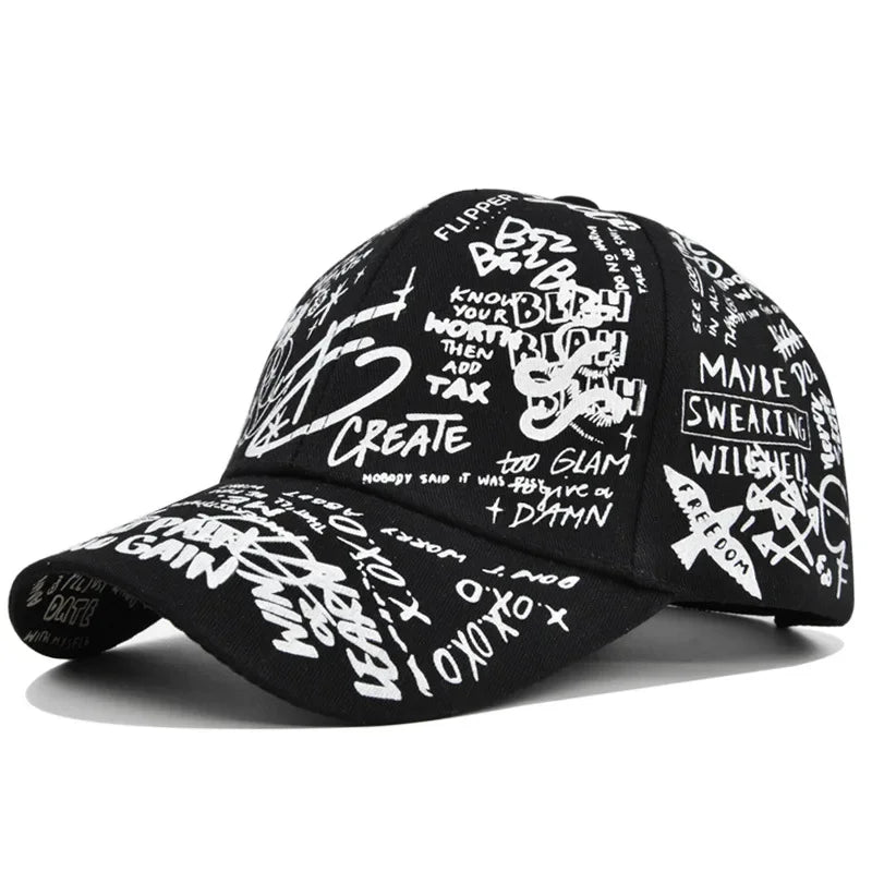 Trendige Unisex-Baseballkappe mit Graffiti-Print – Bunte, bemalte Schirmkappe